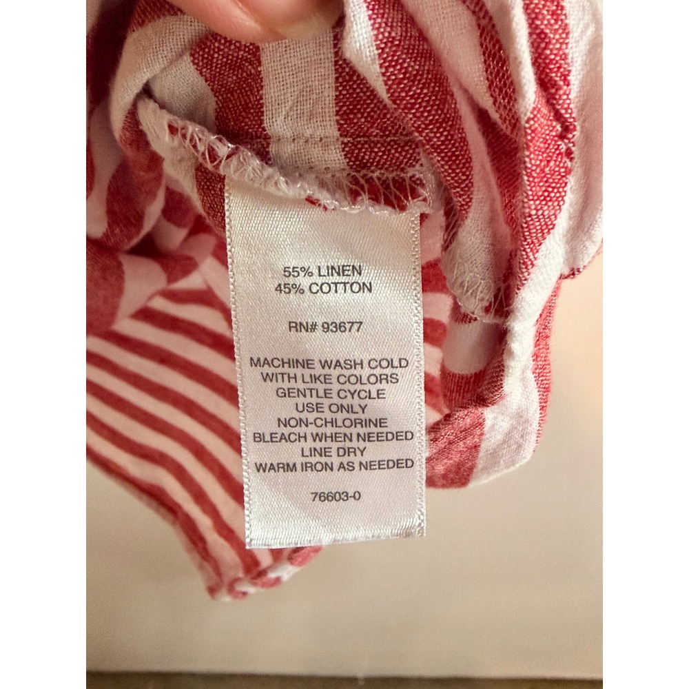 Liz Claiborne Womens XL Red White Striped Linen Blend Nautical Americana Top - Picture 4 of 7